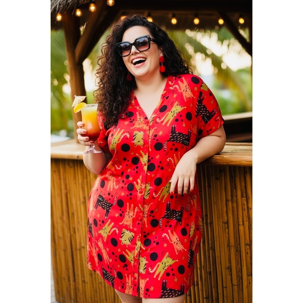 Gudrun Sjoden XXL  Red Cats Micromodal Dress Greece Cozy Cats Comfort Boho